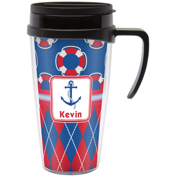 Custom Buoy & Argyle Print Acrylic Travel Mug with Handle (Personalized)