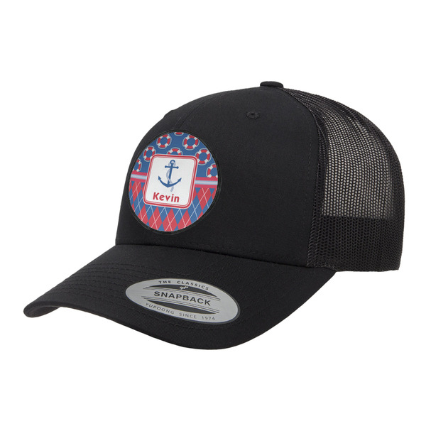 Custom Buoy & Argyle Print Trucker Hat - Black (Personalized)