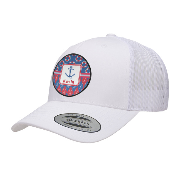 Custom Buoy & Argyle Print Trucker Hat - White (Personalized)