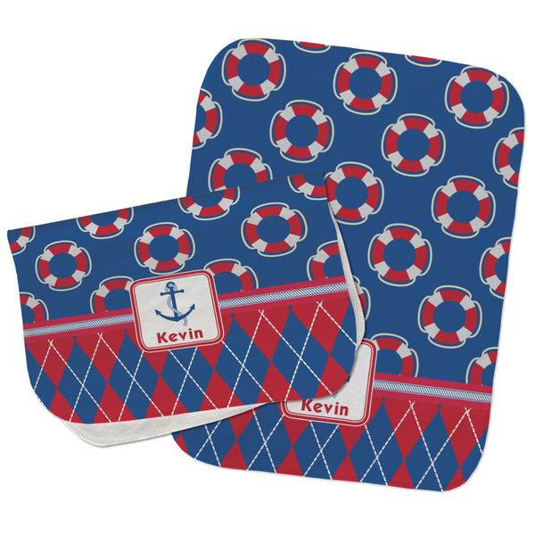 Buoy & Argyle Print Two Rectangle Burp Cloths - Open & Folded
