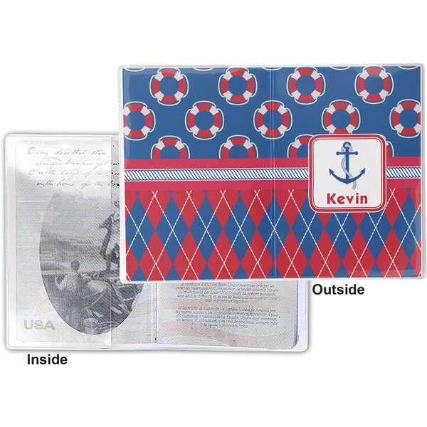 Buoy & Argyle Print Vinyl Passport Holder - Flat Front and Back