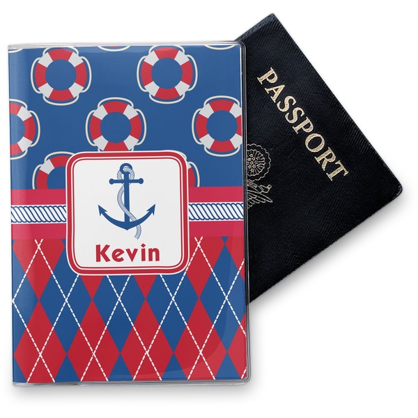 Custom Buoy & Argyle Print Vinyl Passport Holder (Personalized)