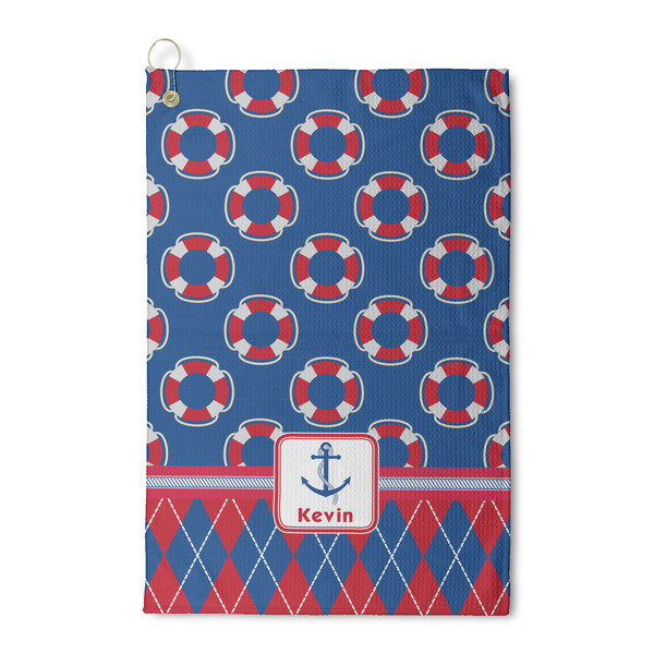 Custom Buoy & Argyle Print Waffle Weave Golf Towel (Personalized)