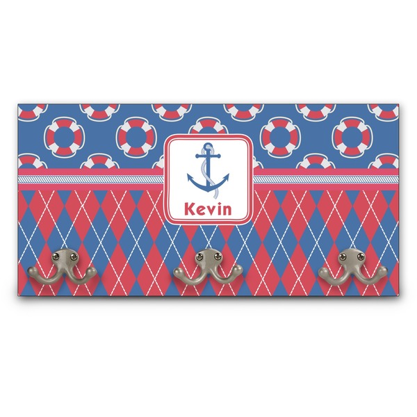 Custom Buoy & Argyle Print Wall Mounted Coat Rack (Personalized)