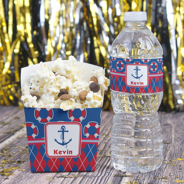Buoy & Argyle Print Water Bottle Label - w/ Favor Box