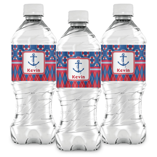 Buoy & Argyle Print Water Bottle Labels - Front View