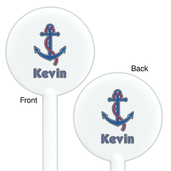 Buoy & Argyle Print White Plastic 5.5" Stir Stick - Double Sided - Round - Front & Back