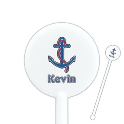 Buoy & Argyle Print 5.5" Round Plastic Stir Sticks - White - Single Sided (Personalized)