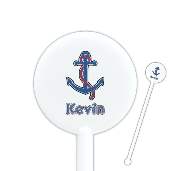 Custom Buoy & Argyle Print 5.5" Round Plastic Stir Sticks - White - Single Sided (Personalized)