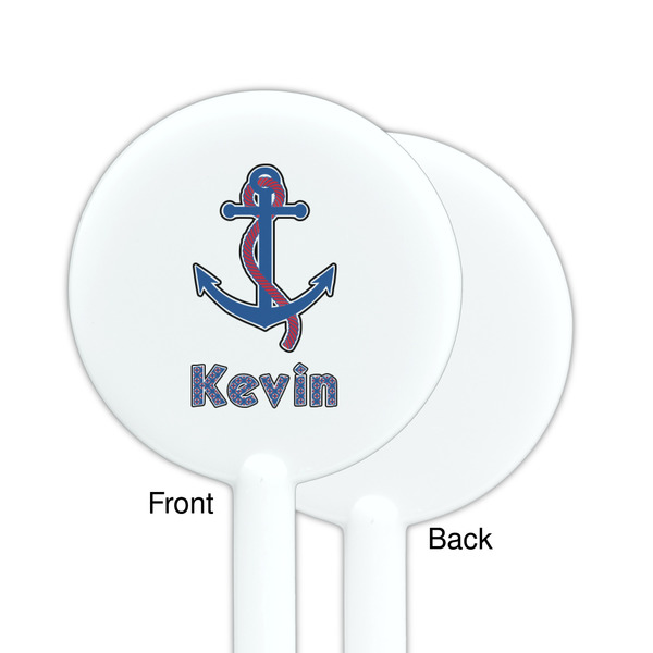 Buoy & Argyle Print White Plastic 5.5" Stir Stick - Single Sided - Round - Front & Back