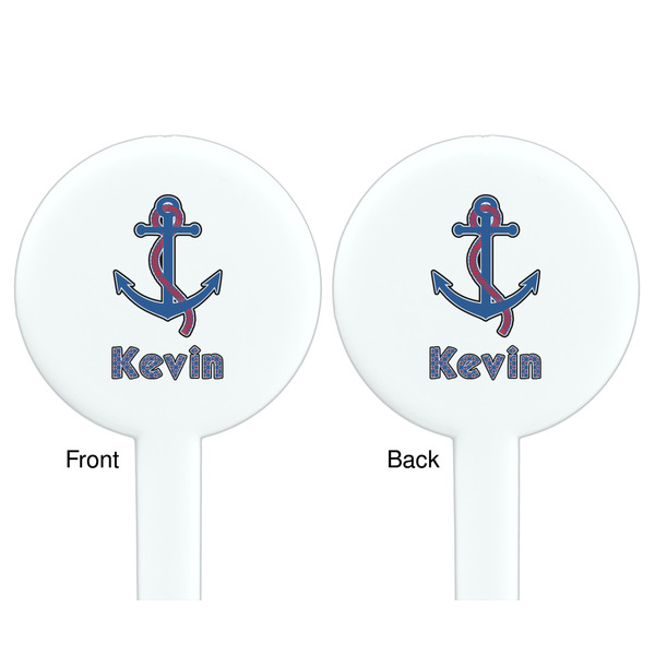 Buoy & Argyle Print White Plastic 7" Stir Stick - Double Sided - Round - Front & Back