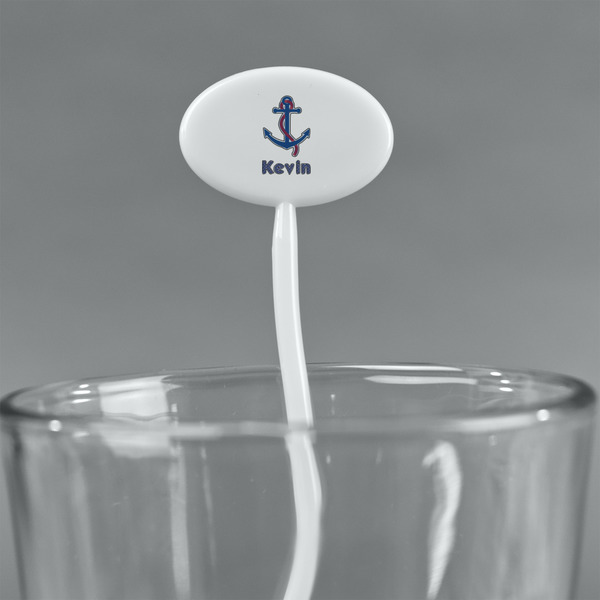 Buoy & Argyle Print White Plastic 7" Stir Stick - Oval - Main