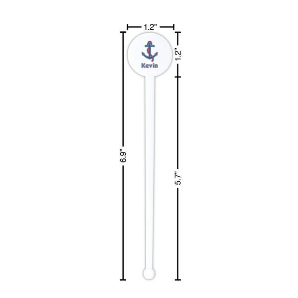 Buoy & Argyle Print White Plastic 7" Stir Stick - Round - Dimensions