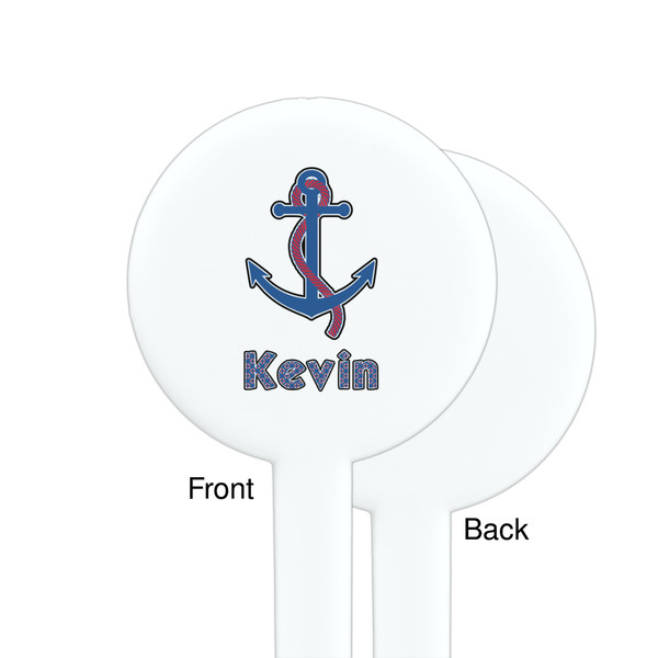 Buoy & Argyle Print White Plastic 7" Stir Stick - Single Sided - Round - Front & Back