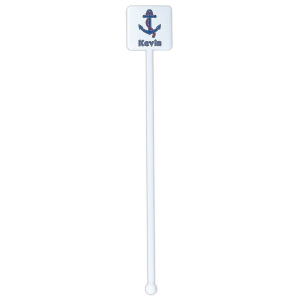 Buoy & Argyle Print White Plastic Stir Stick - Double Sided - Square - Single Stick