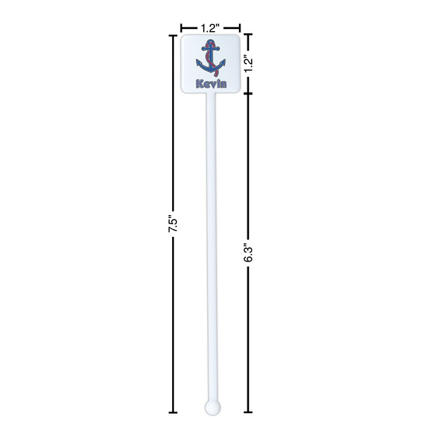 Buoy & Argyle Print White Plastic Stir Stick - Square - Dimensions
