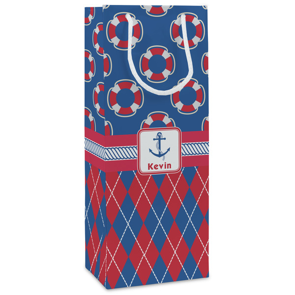 Custom Buoy & Argyle Print Wine Gift Bags - Matte (Personalized)