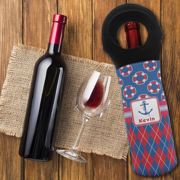 Buoy & Argyle Print Wine Tote Bag - FLATLAY