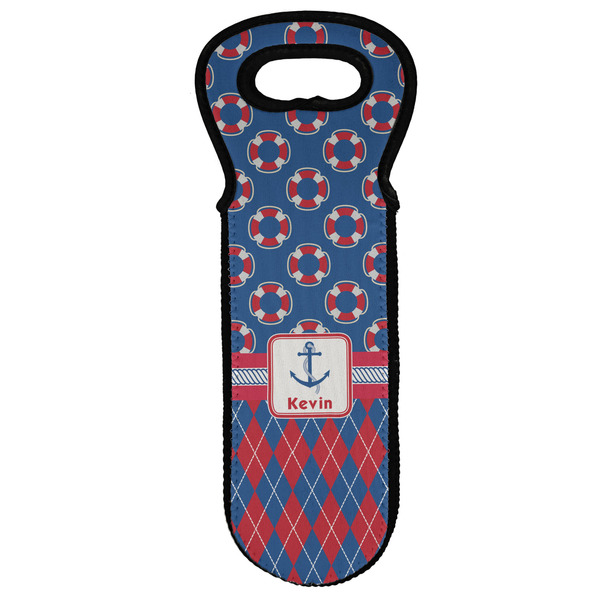 Custom Buoy & Argyle Print Wine Tote Bag (Personalized)
