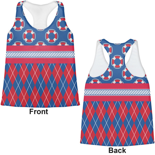 Buoy & Argyle Print Womens Racerback Tank Tops - Medium - Front and Back