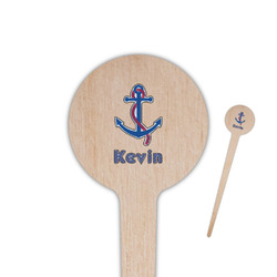 Buoy & Argyle Print 4" Round Wooden Food Picks - Double Sided (Personalized)