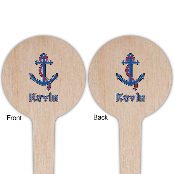 Buoy & Argyle Print Wooden 4" Food Pick - Round - Double Sided - Front & Back