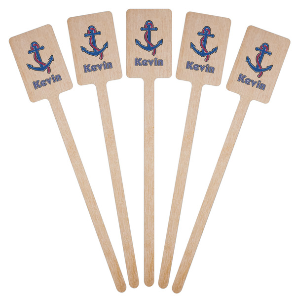 Buoy & Argyle Print Wooden 6.25" Stir Stick - Rectangular - Fan View