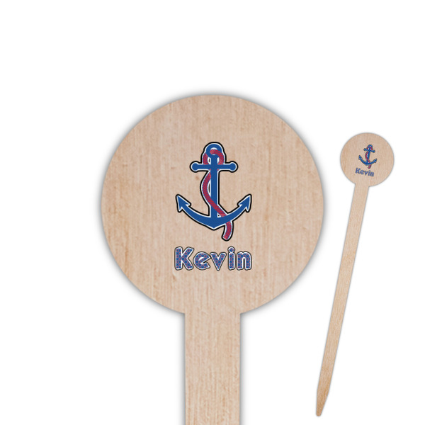 Custom Buoy & Argyle Print Round Wooden Food Picks (Personalized)