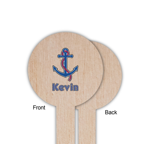 Buoy & Argyle Print Wooden 6" Food Pick - Round - Single Sided - Front & Back