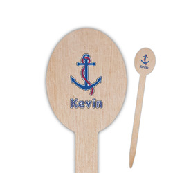Buoy & Argyle Print Oval Wooden Food Picks - Double Sided (Personalized)