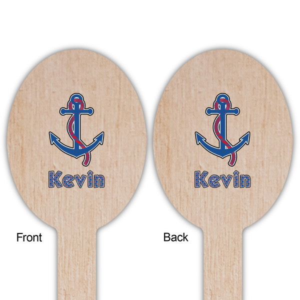 Buoy & Argyle Print Wooden Food Pick - Oval - Double Sided - Front & Back