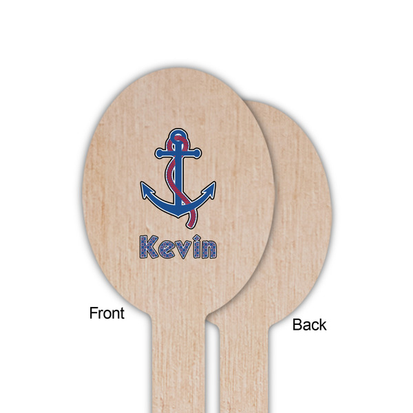 Buoy & Argyle Print Wooden Food Pick - Oval - Single Sided - Front & Back