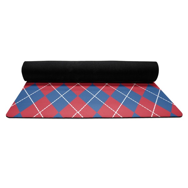Buoy & Argyle Print Yoga Mat Rolled up Black Rubber Backing