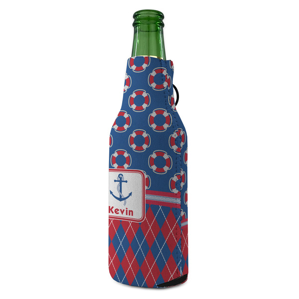 Buoy & Argyle Print Zipper Bottle Cooler - ANGLE (bottle)