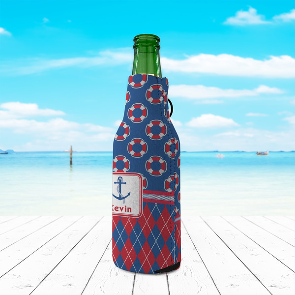 Buoy & Argyle Print Zipper Bottle Cooler - LIFESTYLE