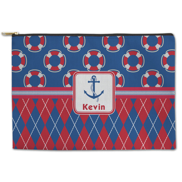 Custom Buoy & Argyle Print Zipper Pouch - Large - 12.5"x8.5" (Personalized)