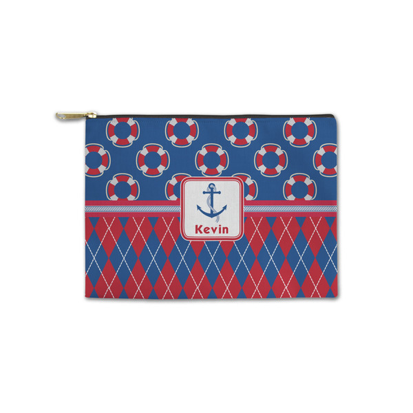 Custom Buoy & Argyle Print Zipper Pouch - Small - 8.5"x6" (Personalized)