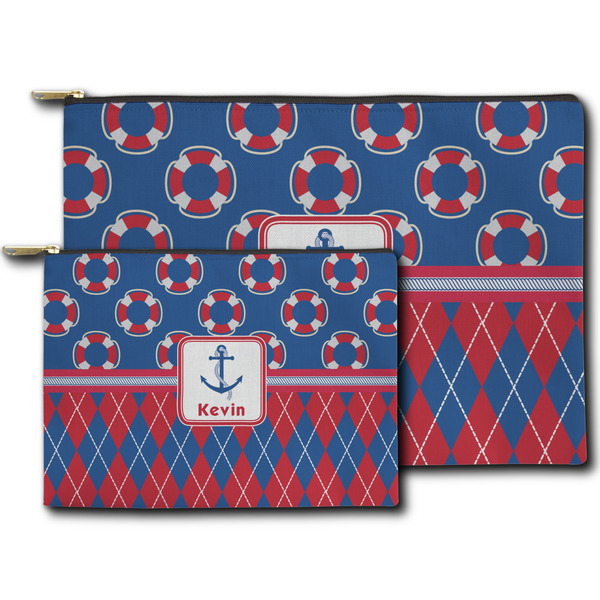 Buoy & Argyle Print Zippered Pouches - Size Comparison