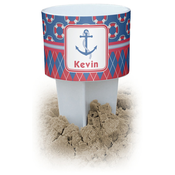 Custom Buoy & Argyle Print Beach Spiker Drink Holder (Personalized)