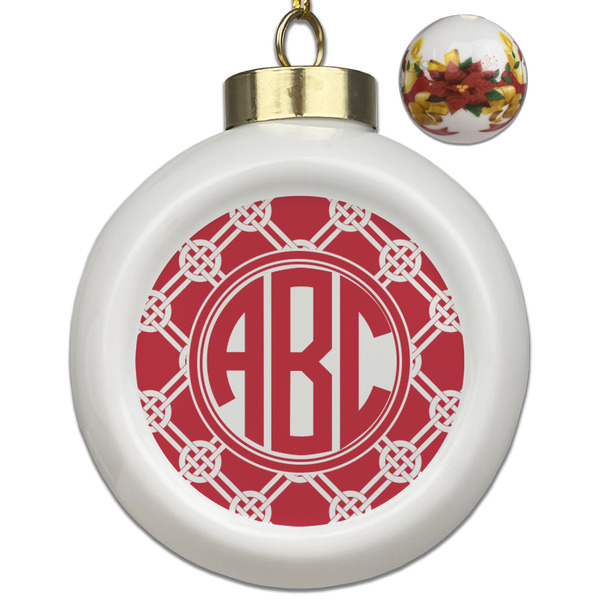 Custom Celtic Knot Ceramic Ball Ornaments - Poinsettia Garland (Personalized)