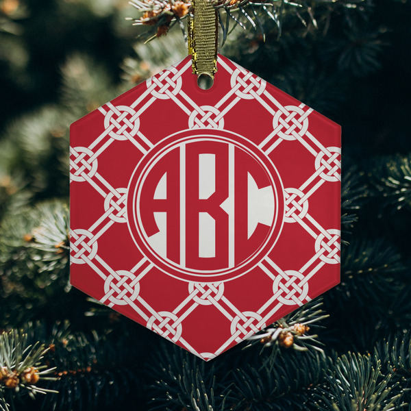 Celtic Knot Frosted Glass Ornament - Hexagon (Lifestyle)
