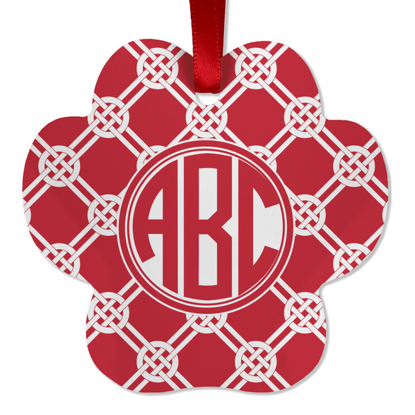 Custom Celtic Knot Metal Paw Ornament - Double Sided w/ Monogram