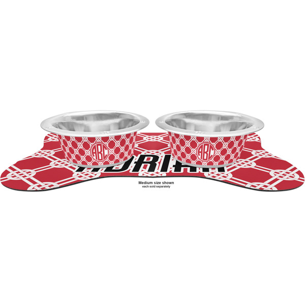Celtic Knot Metal Pet Bowls - On Dog Bone Shaped Mat