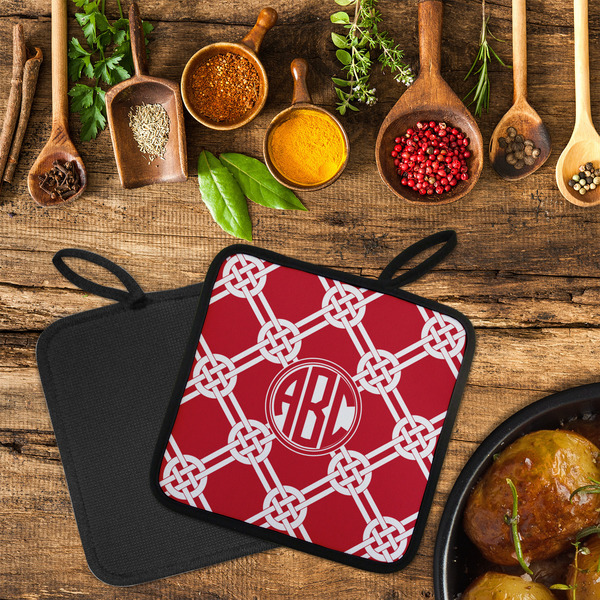 Celtic Knot Neoprene Pot Holder - Set of 2  LIFESTYLE (Flatlay)