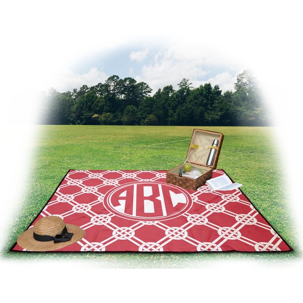 Celtic Knot Picnic Blanket - with Basket Hat and Book - in Use