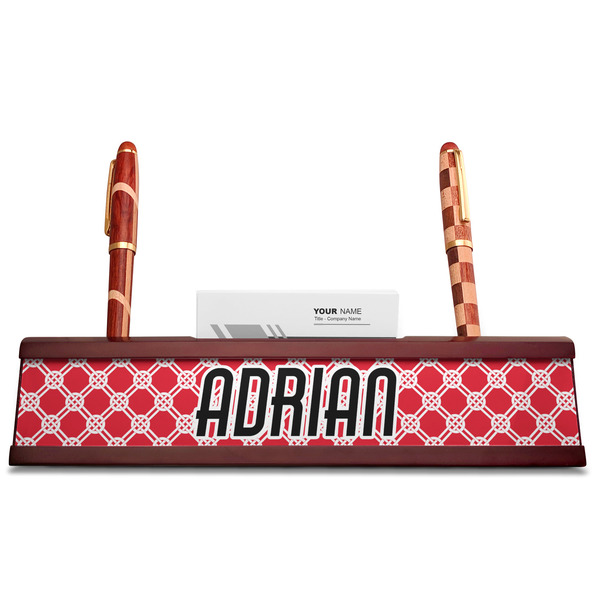 Celtic Knot Red Mahogany Nameplates with Business Card Holder - Straight