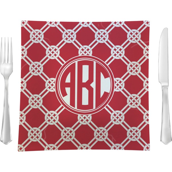 Custom Celtic Knot 9.5" Glass Square Lunch / Dinner Plate- Single or Set of 4 (Personalized)