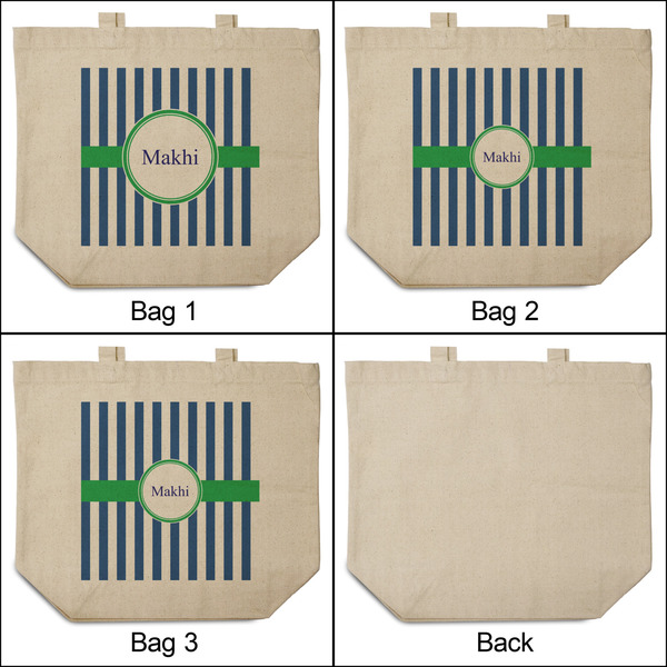 Stripes 3 Reusable Cotton Grocery Bags - Front & Back View