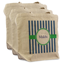 Stripes Reusable Cotton Grocery Bags - Set of 3 (Personalized)