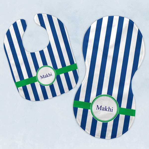 Custom Stripes Baby Bib & Burp Set w/ Name or Text